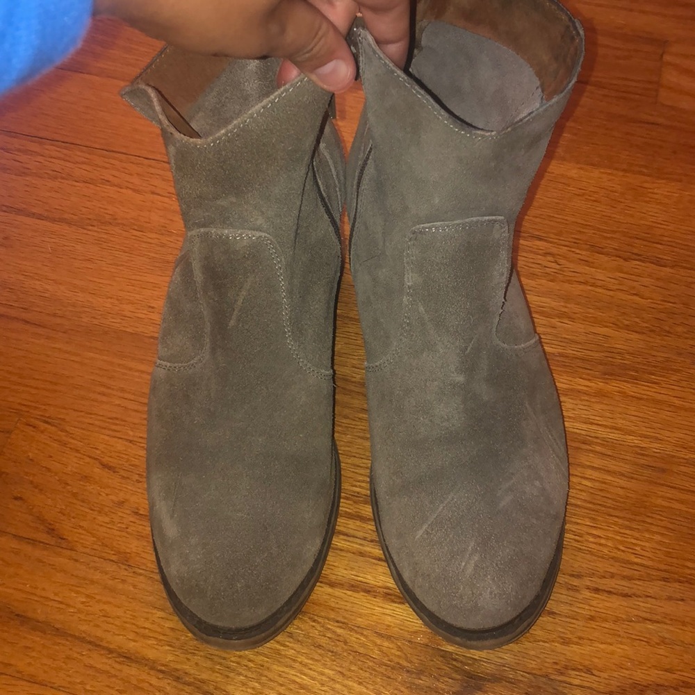 Light Grey Ming Suede Ankle Booties. Size 8